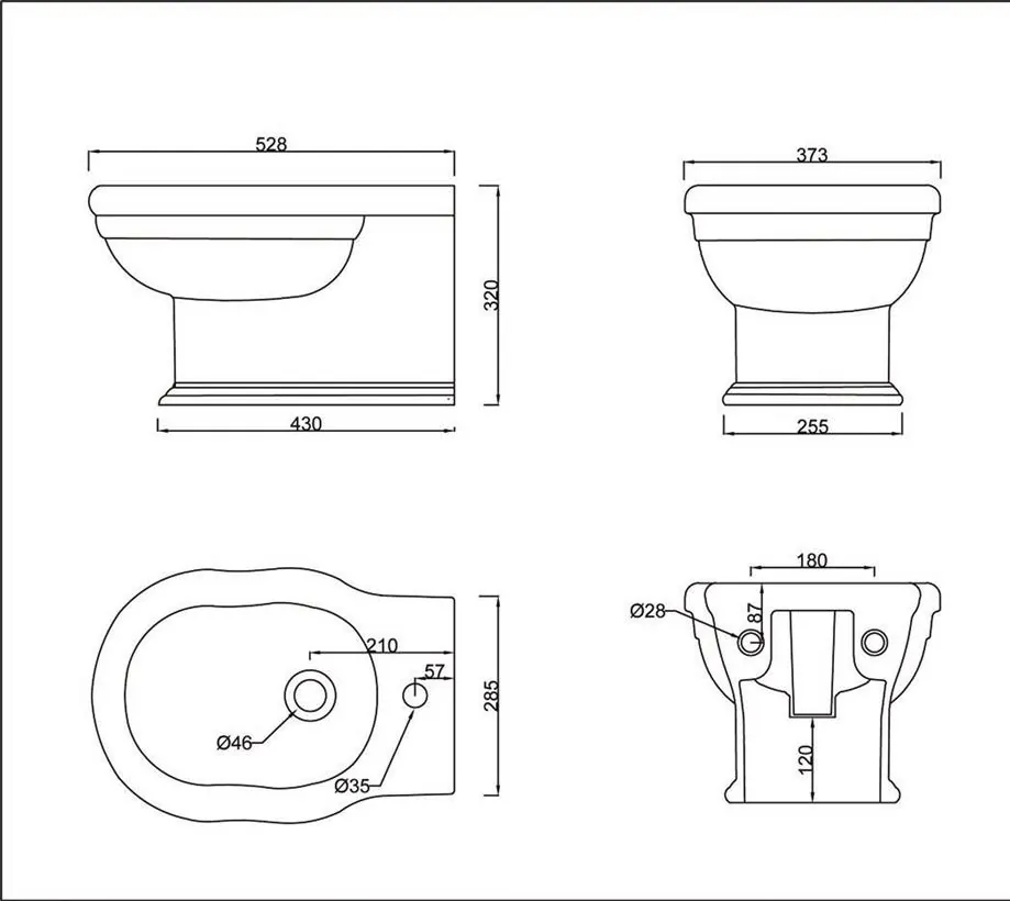 Габаритная схема Биде подвесное BelBagno Boheme BB115BH