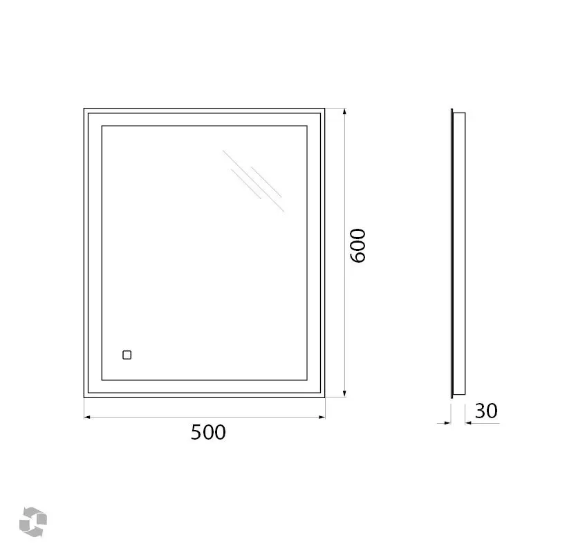 Габаритная схема Зеркало BelBagno SPC-GRT-500-600-LED-TCH