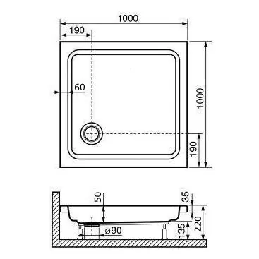 Габаритная схема Поддон для душа RGW Style 100x100