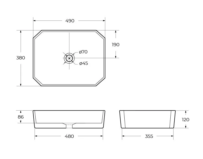 Габаритная схема Раковина BelBagno BB1386 50 см