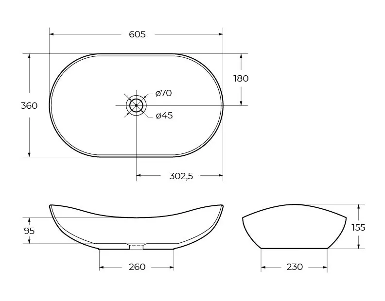 Габаритная схема Раковина BelBagno BB1404-H301 60 см