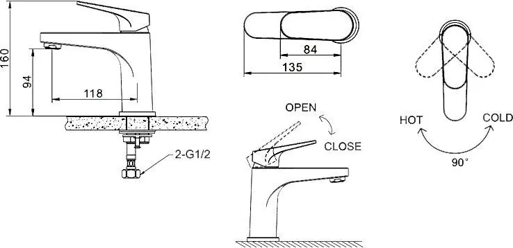 Габаритная схема Душевой комплект Bravat Eler F00450CP 3 в 1