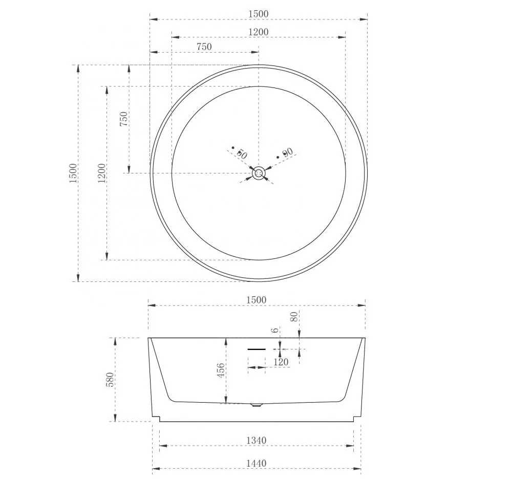 Габаритная схема Акриловая ванна Abber 150x150 AB9442