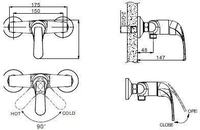 Габаритная схема Смеситель Bravat Fit F9135188CP-01-RUS для душа