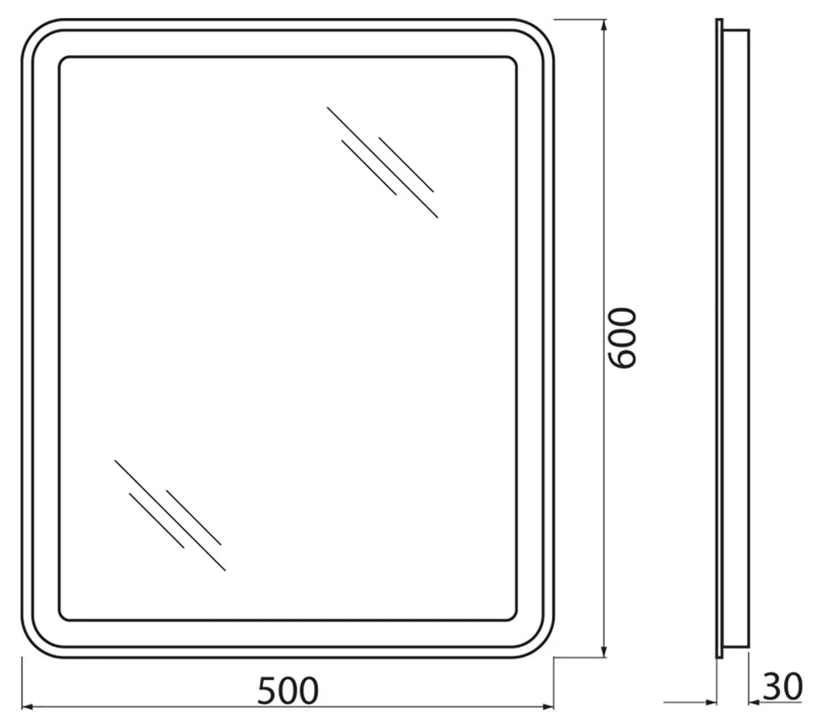 Габаритная схема Зеркало BelBagno SPC-MAR-500-600-LED-BTN