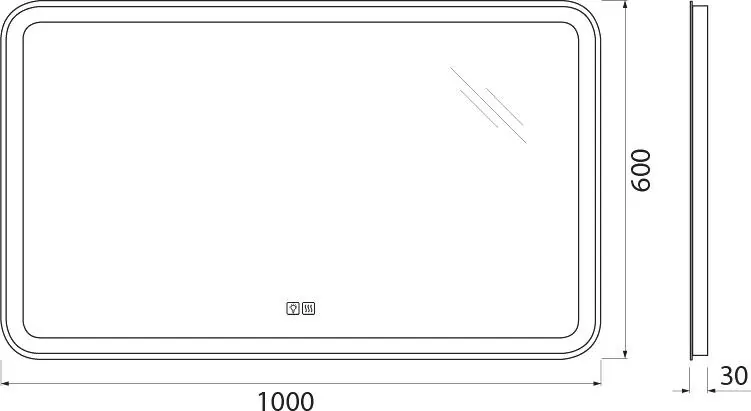 Габаритная схема Зеркало BelBagno Marino SPC-MAR-1000-600-LED-TCH-WARM