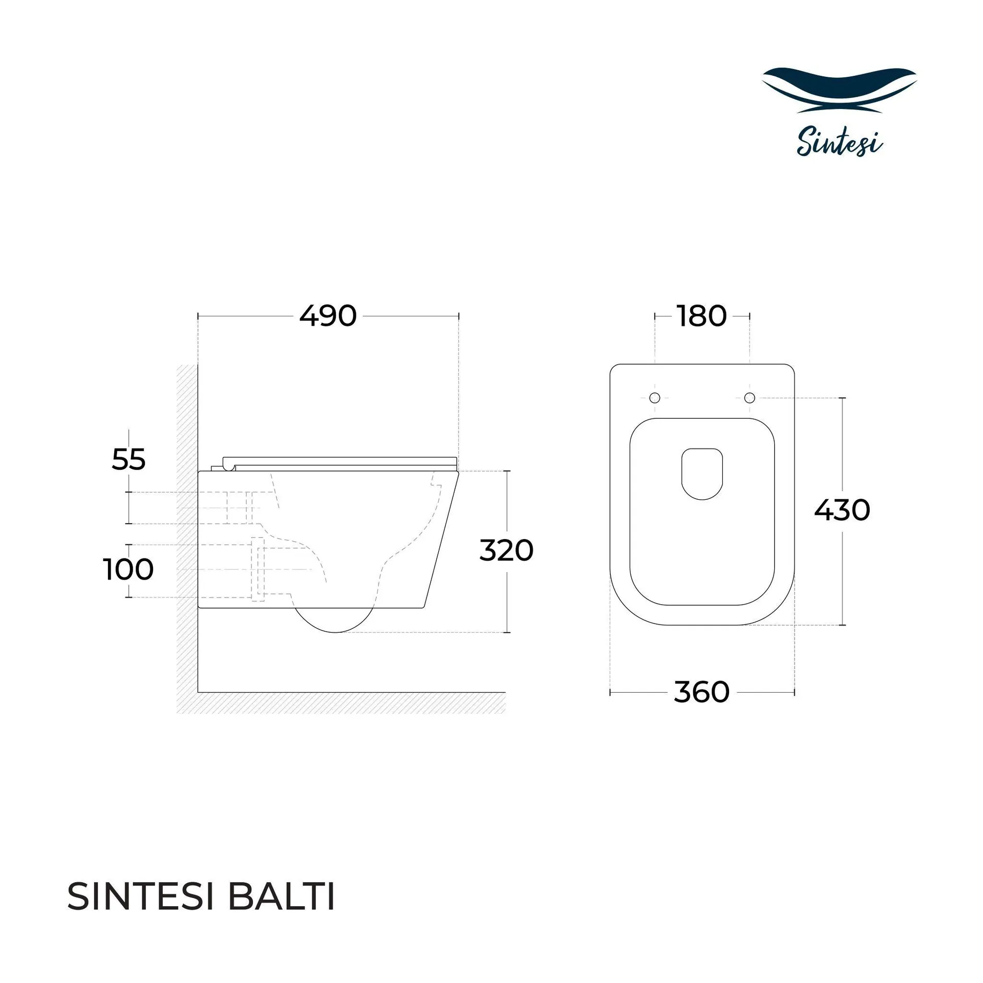 Габаритная схема Унитаз подвесной Sintesi Balti SIN-TS-BLT-171
