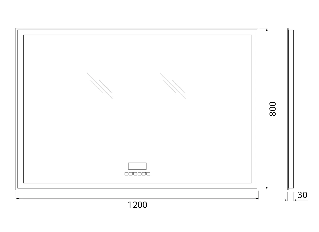 Габаритная схема Зеркало BelBagno SPC-GRT-1200-800-LED-TCH-RAD