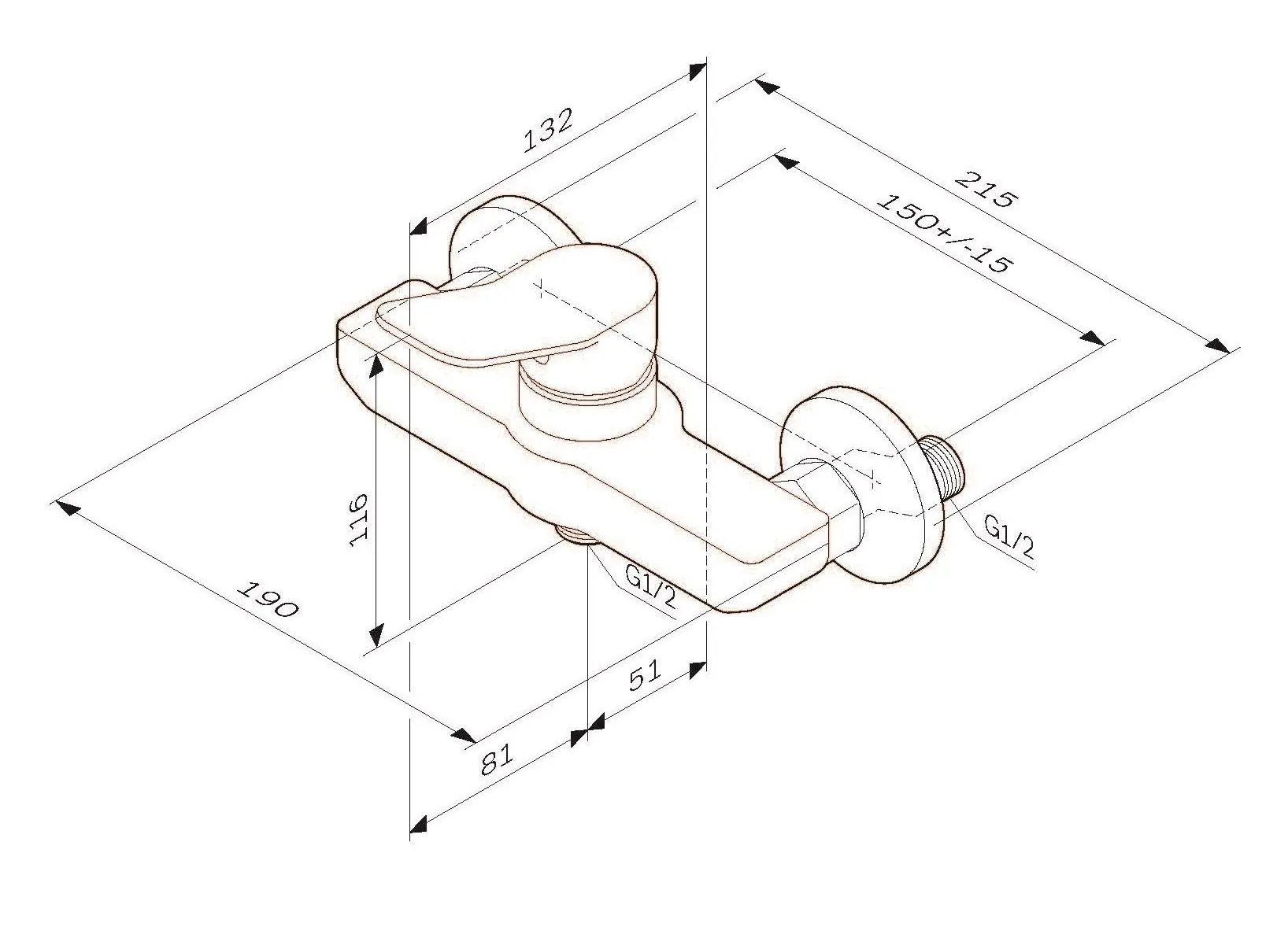 Габаритная схема Смеситель AM.PM X-Joy F85A20022 для душа