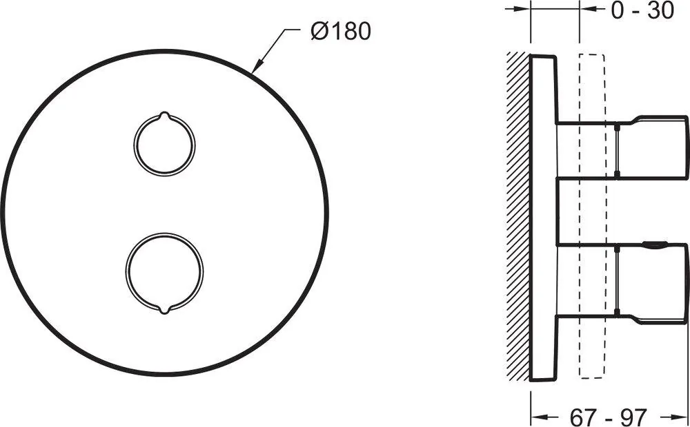 Габаритная схема Термостат Jacob Delafon Modulo E75386-CP для душа