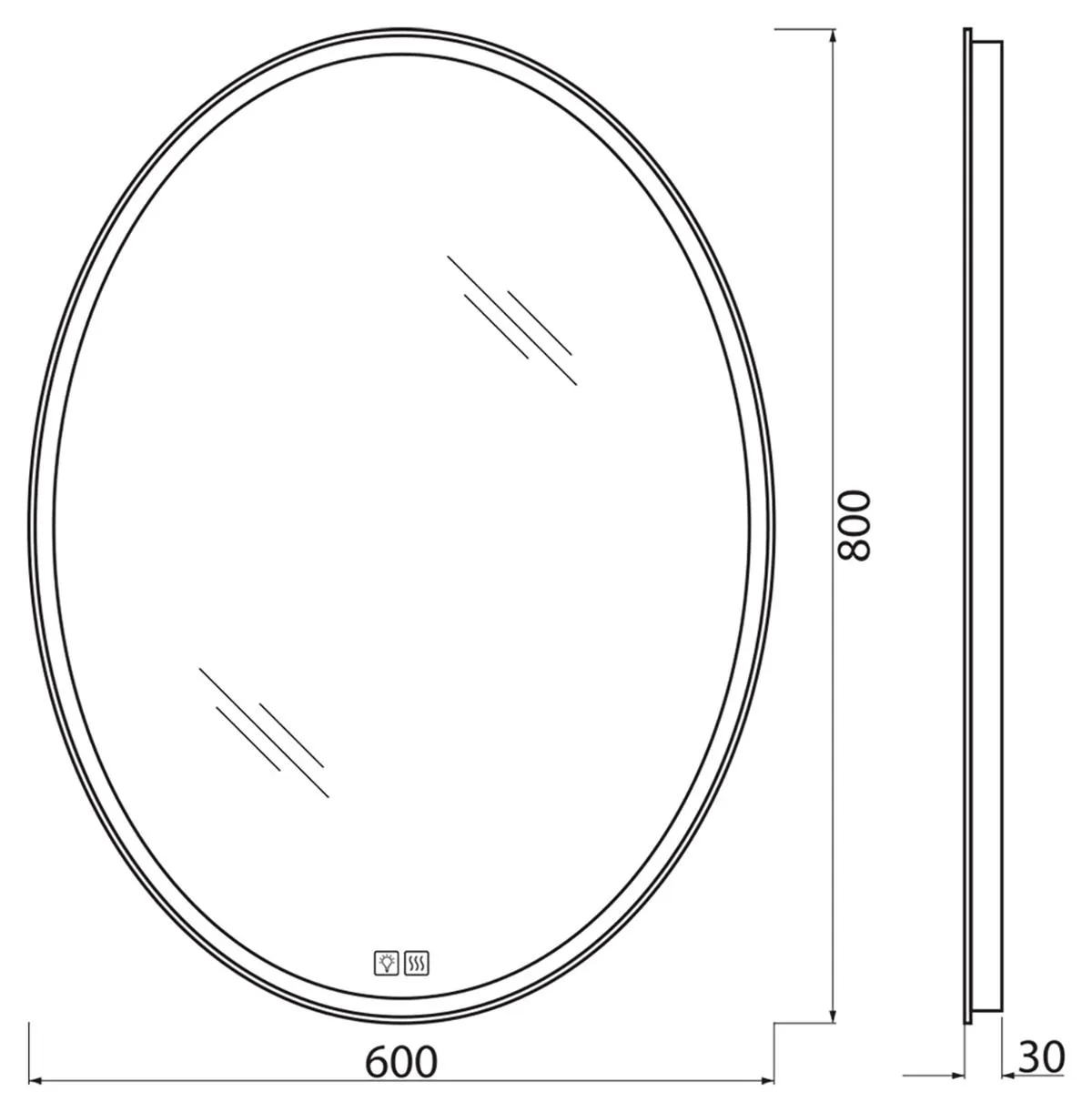 Габаритная схема Зеркало BelBagno SPC-VST-600-800-LED-TCH-WARM