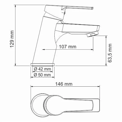 Габаритная схема Смеситель Wasserkraft Rhin 4403 для раковины