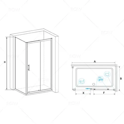 Габаритная схема Душевой уголок RGW Passage PA-145 100х80 см