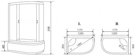 Габаритная схема Душевая кабина Loranto Sunway CS66120LF12080215 L