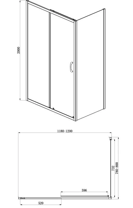 Габаритная схема Душевой уголок Azario Milton AZND1131L1200BLACK