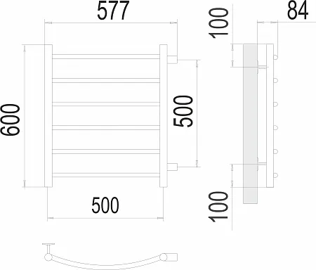Габаритная схема Полотенцесушитель водяной Terminus Классик П6 50х60 с боковым отводом