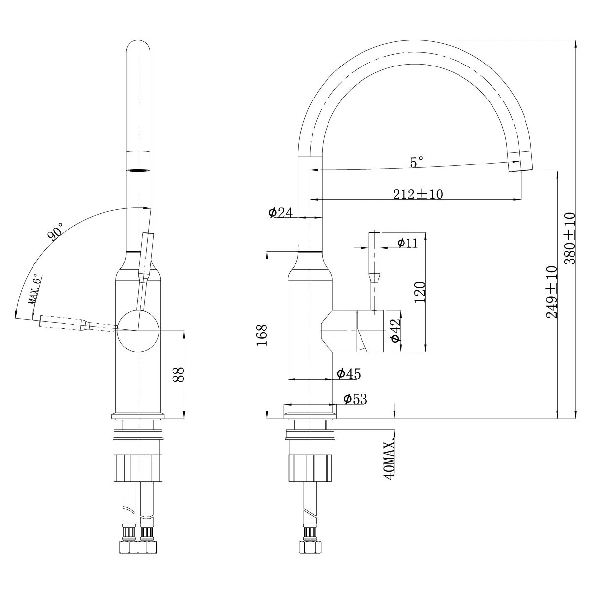 Габаритная схема Смеситель Lemark Expert LM5079S для кухонной мойки