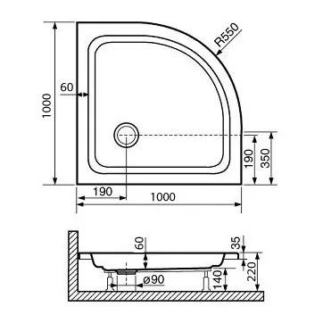 Габаритная схема Поддон для душа RGW Style P 100x100