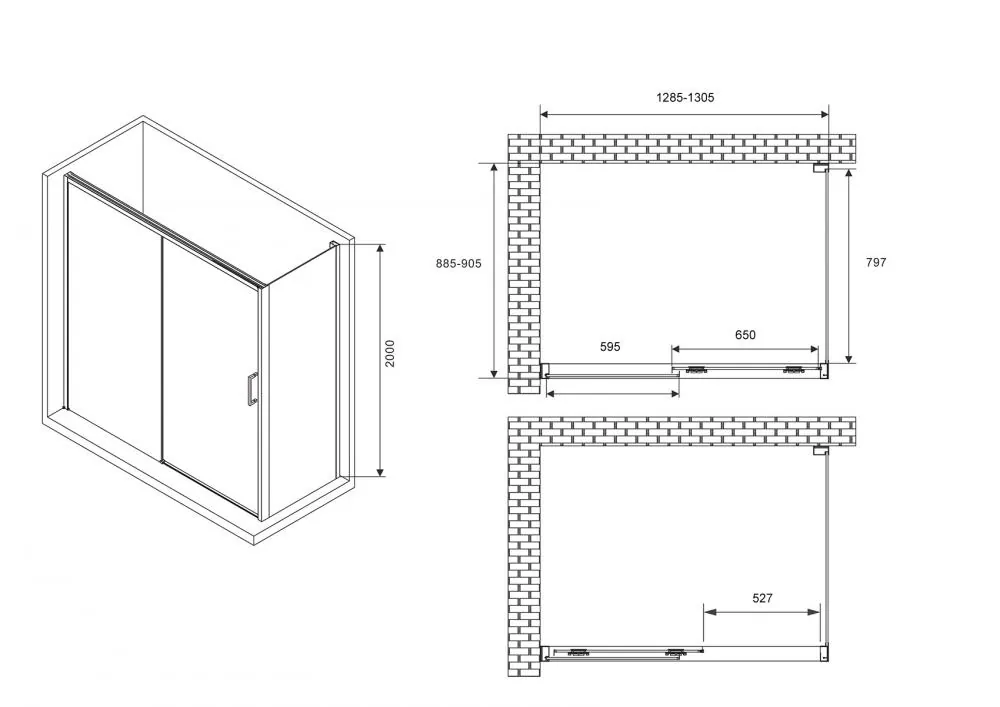 Габаритная схема Душевой уголок Abber Komfort AG93130-S92 130x90