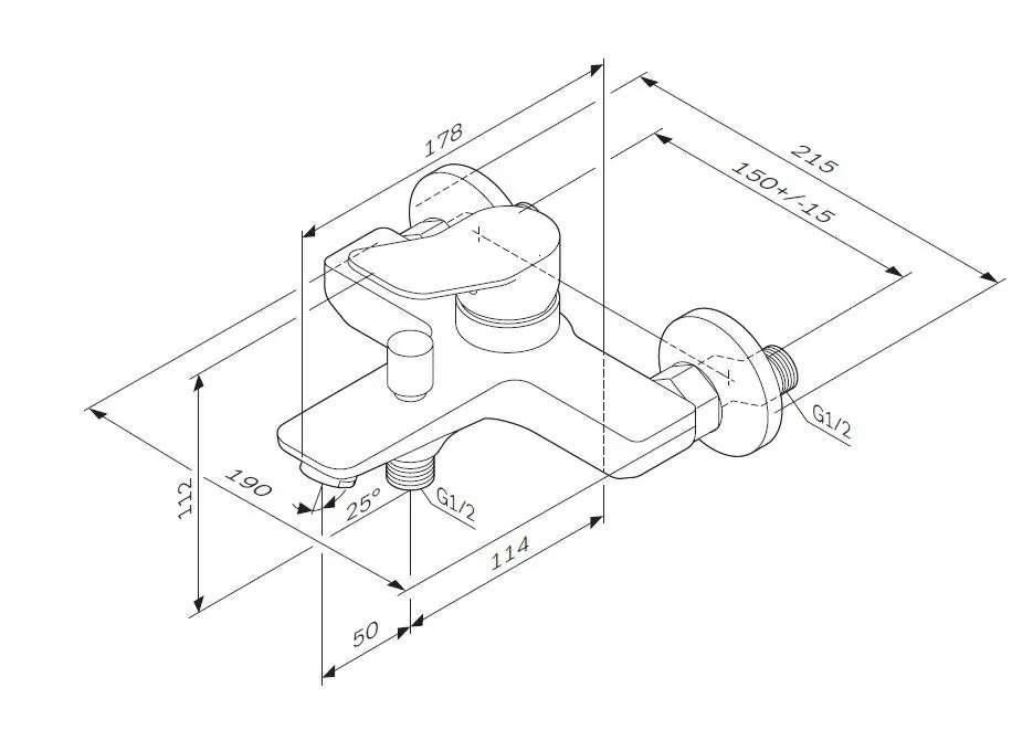 Габаритная схема Смеситель AM.PM X-Joy F85A10000 для ванны с душем