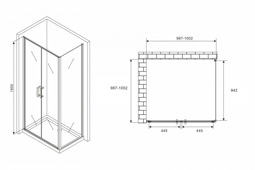 Габаритная схема Душевой уголок Abber Sonnenstrand AG04100C-S100 100x100