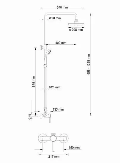 Габаритная схема Душевая стойка Wasserkraft A12202