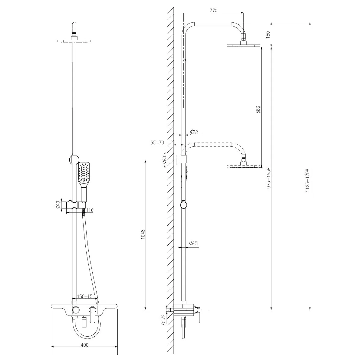 Габаритная схема Душевая стойка Lemark Tropic LM7006С