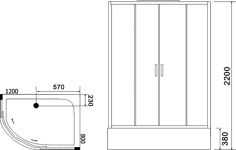 Габаритная схема Душевая кабина Black&White Galaxy G5507 R 120х80
