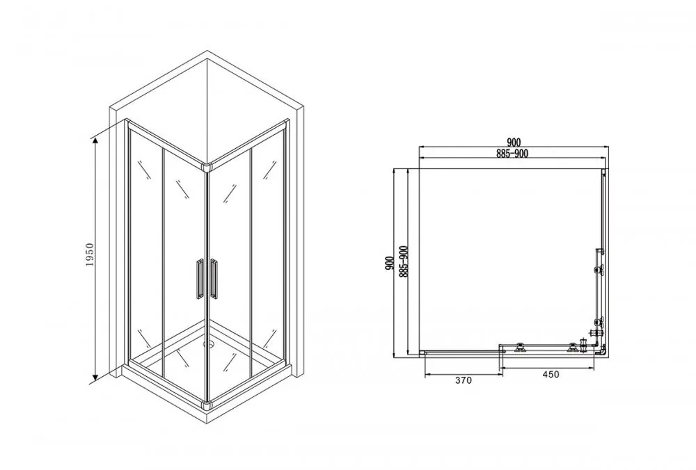 Габаритная схема Душевой уголок Abber Schwarzer Diamant AG02090BH 90x90