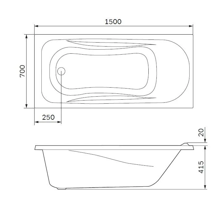 Габаритная схема Акриловая ванна AM.PM Sense 150х70