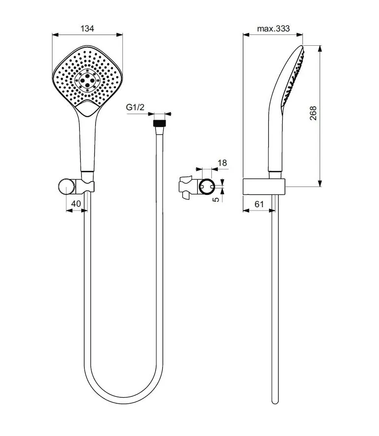 Габаритная схема Душевой гарнитур Ideal Standard IdealRain Evo Jet Diamond XL3 B1766AA