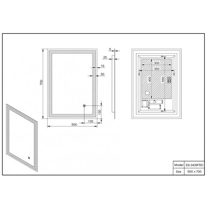 Габаритная схема Зеркало Esbano ES-3429FRD 50