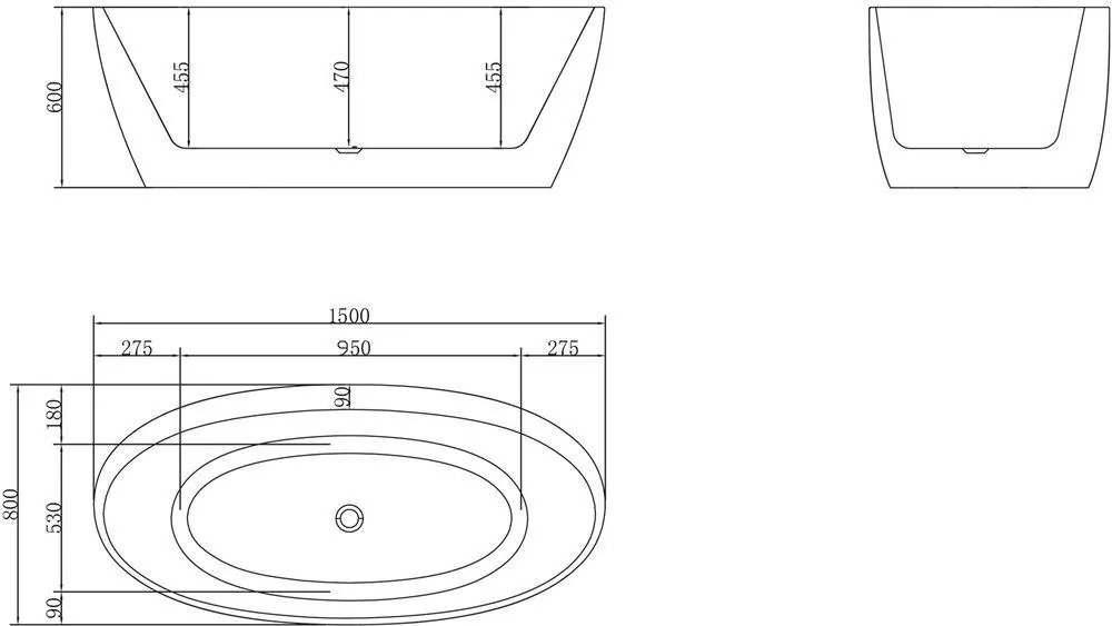 Габаритная схема Акриловая ванна BelBagno BB404-1500-800 150х80
