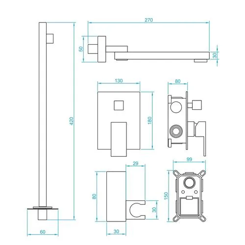 Габаритная схема Душевой комплект RGW Shower Panels SP-56B