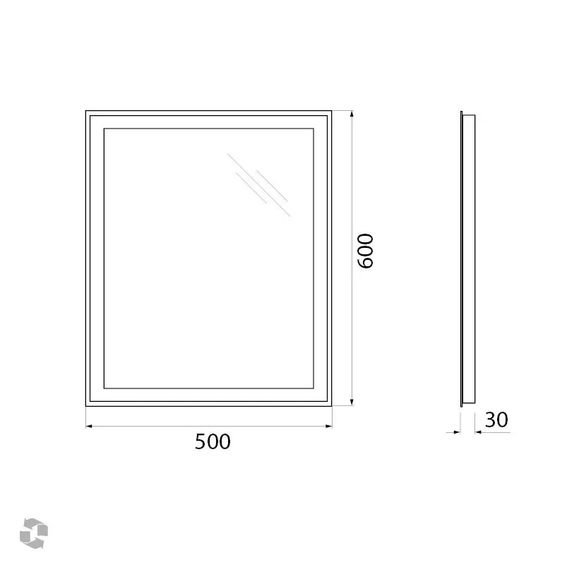 Габаритная схема Зеркало BelBagno SPC-GRT-500-600-LED-BTN