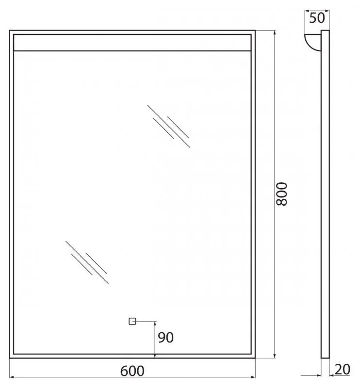 Габаритная схема Зеркало BelBagno SPC-UNO-600-800-TCH