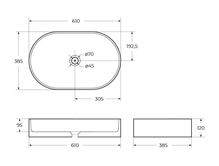 Габаритная схема Раковина BelBagno BB1479 60 см