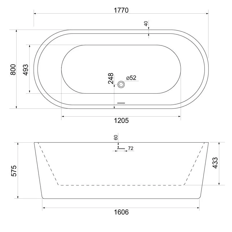 Габаритная схема Акриловая ванна BelBagno BB109-177-80 177х80
