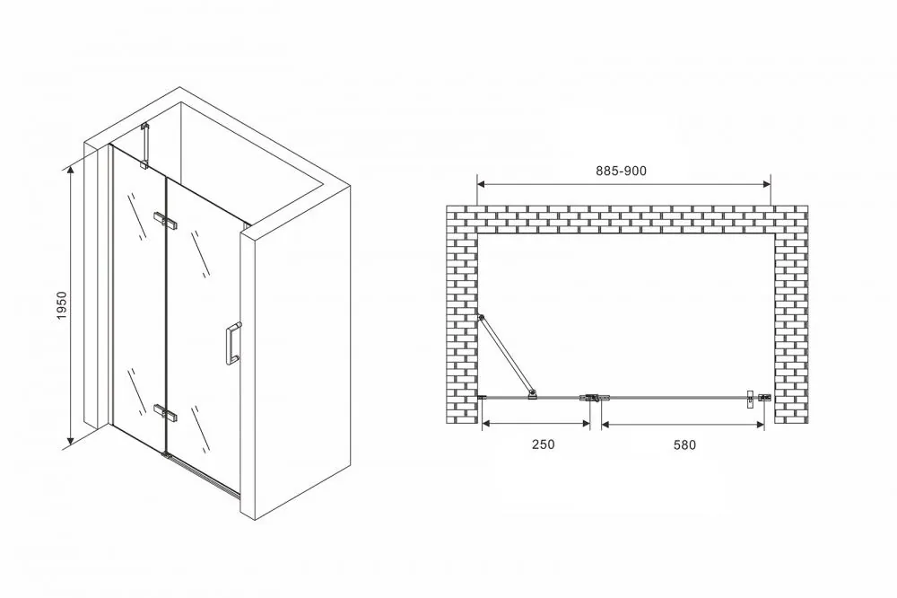 Габаритная схема Душевая дверь Abber Zart AG08090B 90
