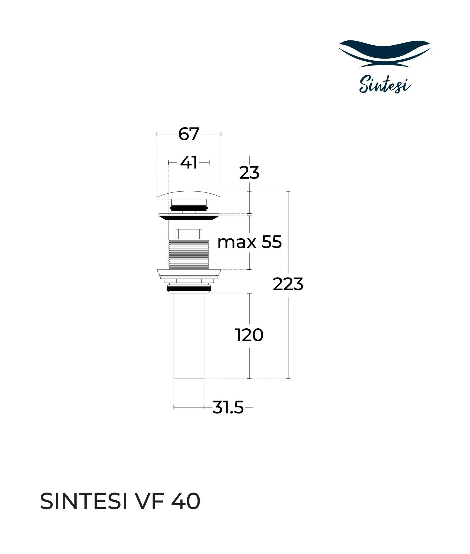Габаритная схема Донный клапан Sintesi VF-40 для раковины