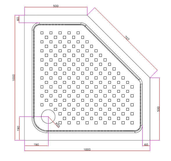 Габаритная схема Поддон для душа Cezares TRAY-A-P-100-15-W