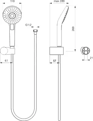 Габаритная схема Душевой комплект Ideal Standard Ceraterm BD006XC с внутренней частью