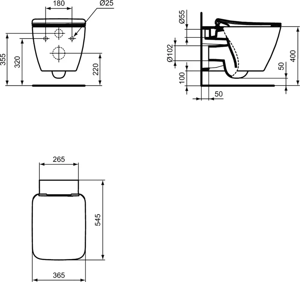 Габаритная схема Унитаз подвесной Ideal Standard Strada II T359601