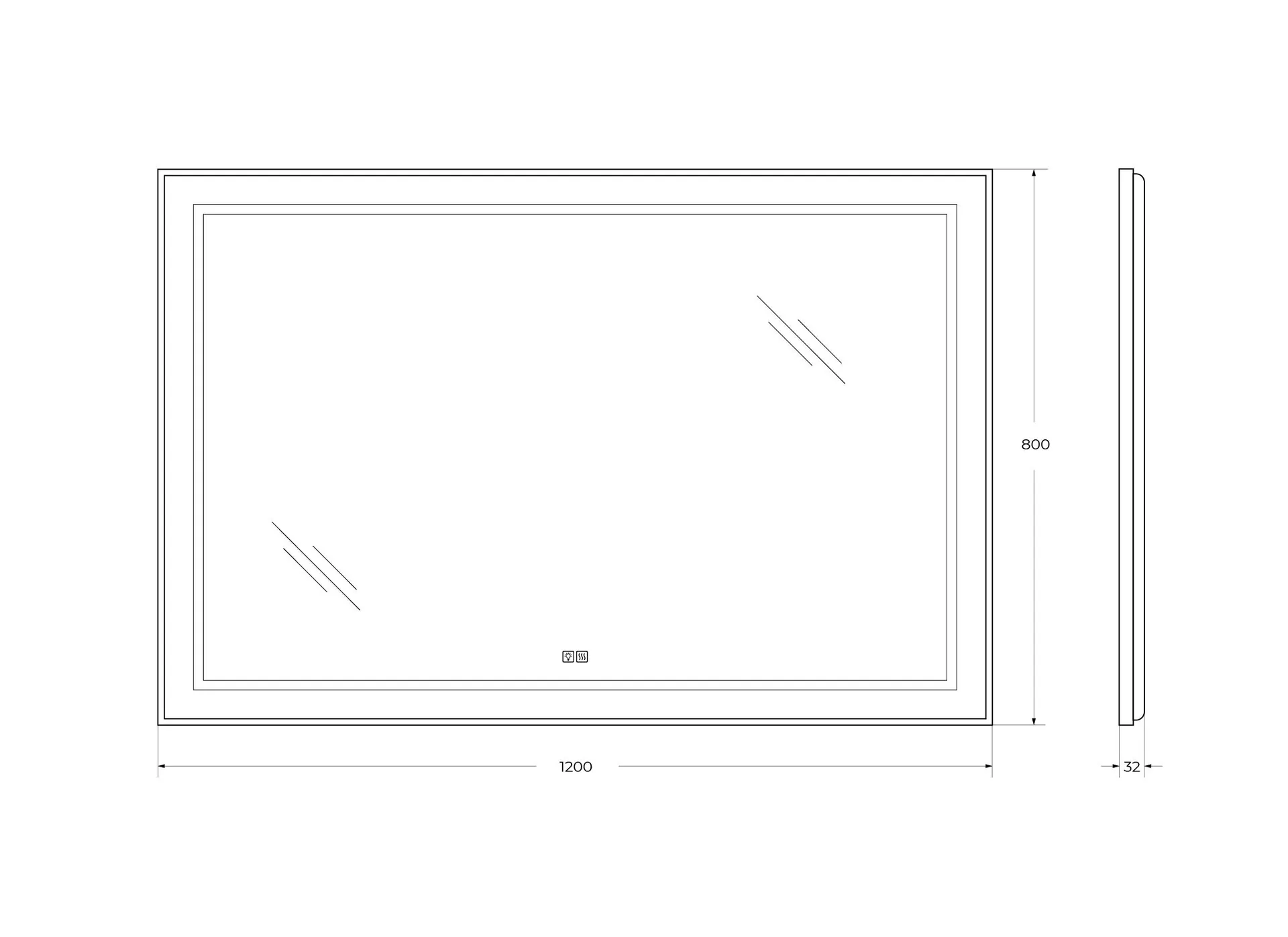 Габаритная схема Зеркало BelBagno Kraft SPC-KRAFT-1200-800-LED-TCH-WARM