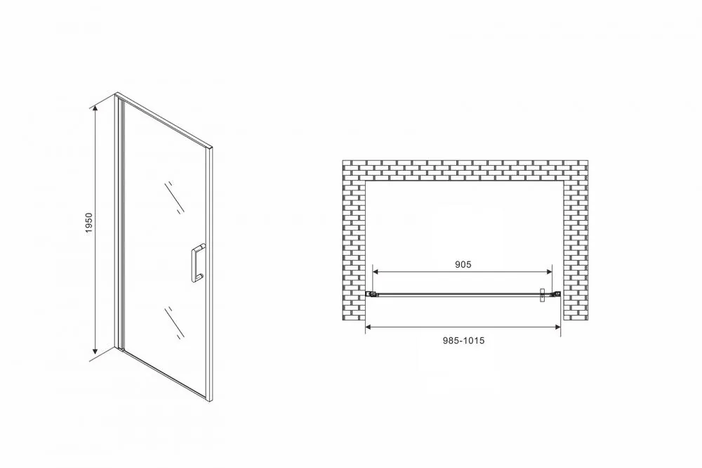 Габаритная схема Душевая дверь Abber Sonnenstrand AG04100M 100 см