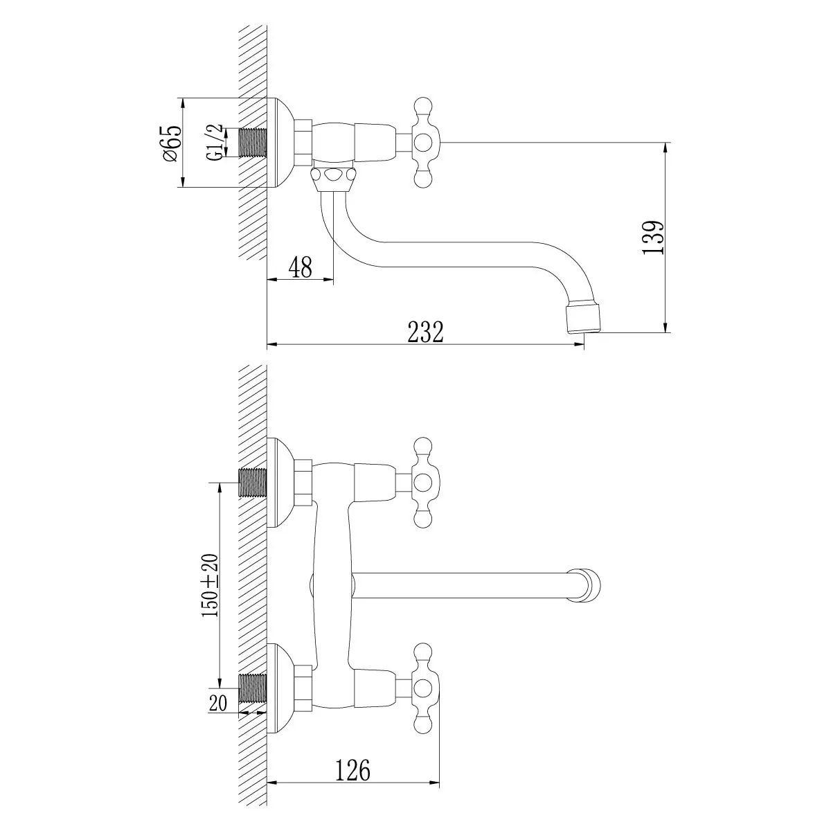 Габаритная схема Смеситель Lemark Standard LM2111C для кухонной мойки
