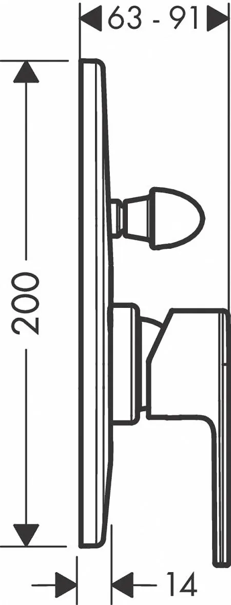 Габаритная схема Смеситель Hansgrohe Vernis Shape 71458000 для ванны с душем