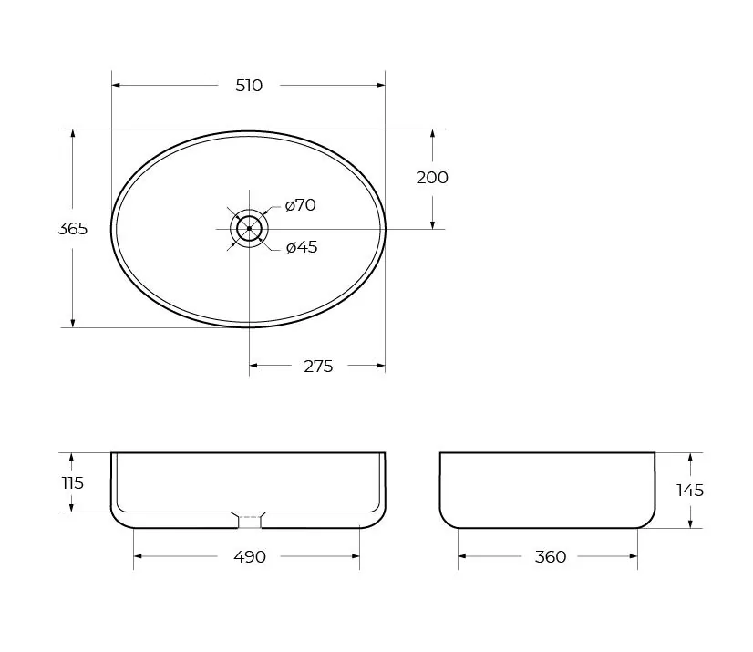 Габаритная схема Раковина BelBagno BB1049 50 см