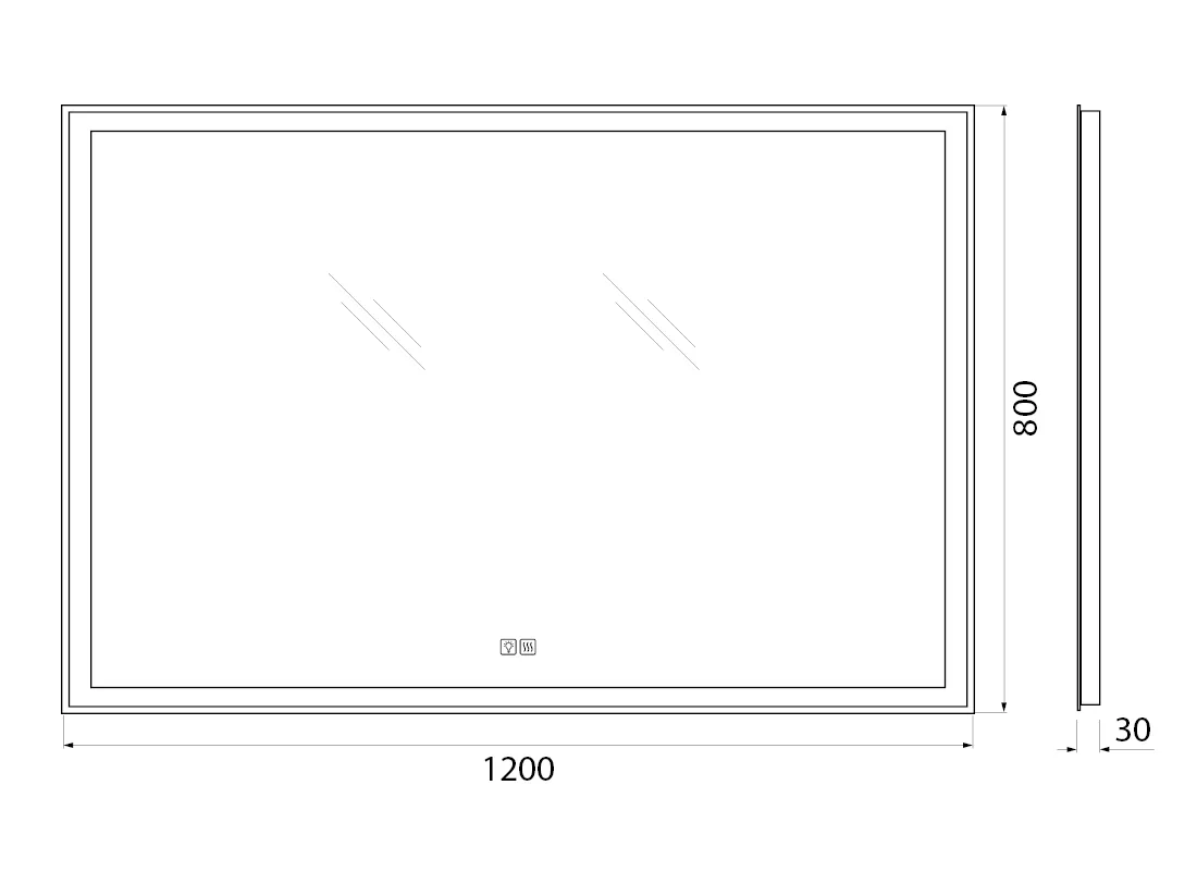 Габаритная схема Зеркало BelBagno SPC-GRT-1200-800-LED-TCH-WARM