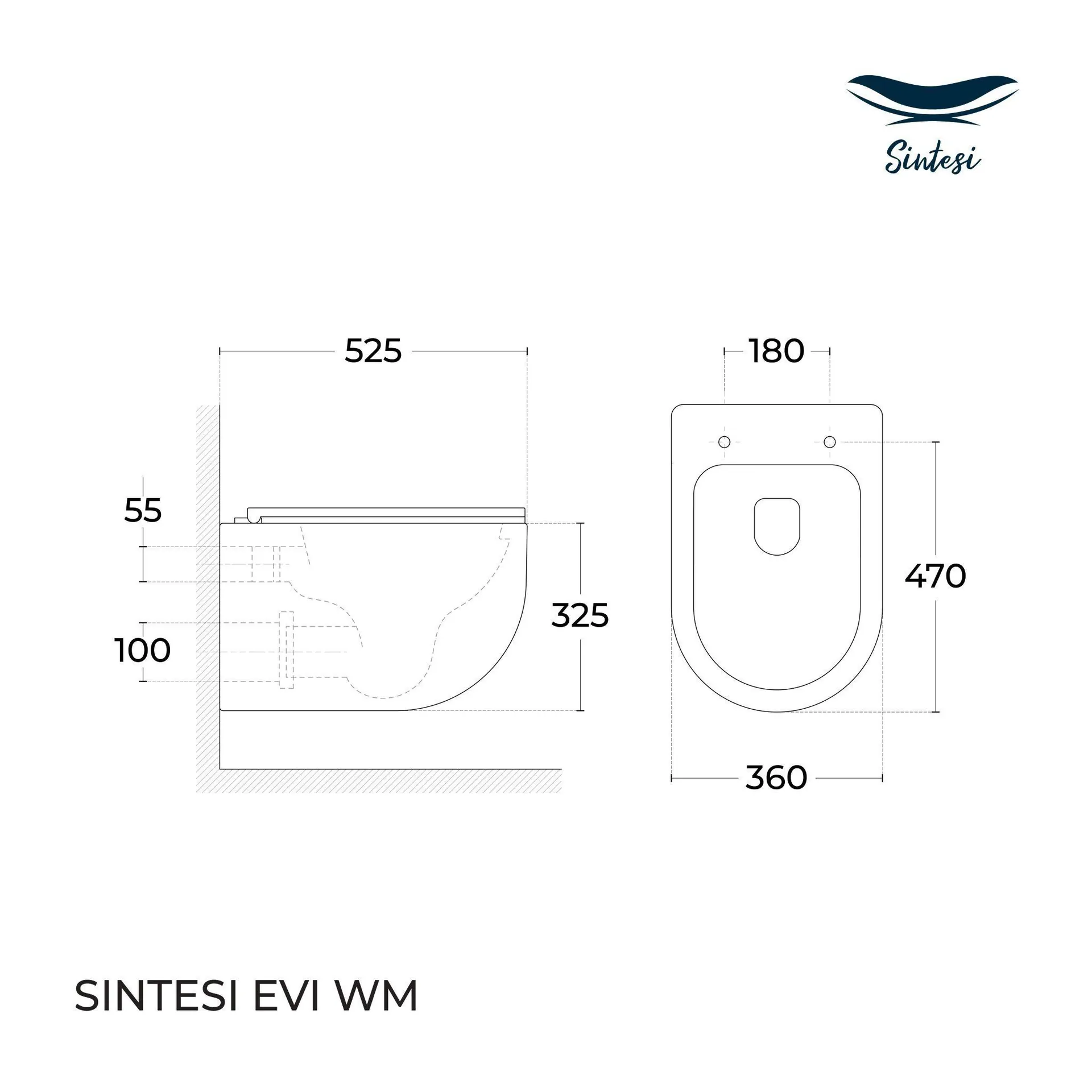 Габаритная схема Унитаз подвесной Sintesi Evi SIN-TS-EVI-151WM